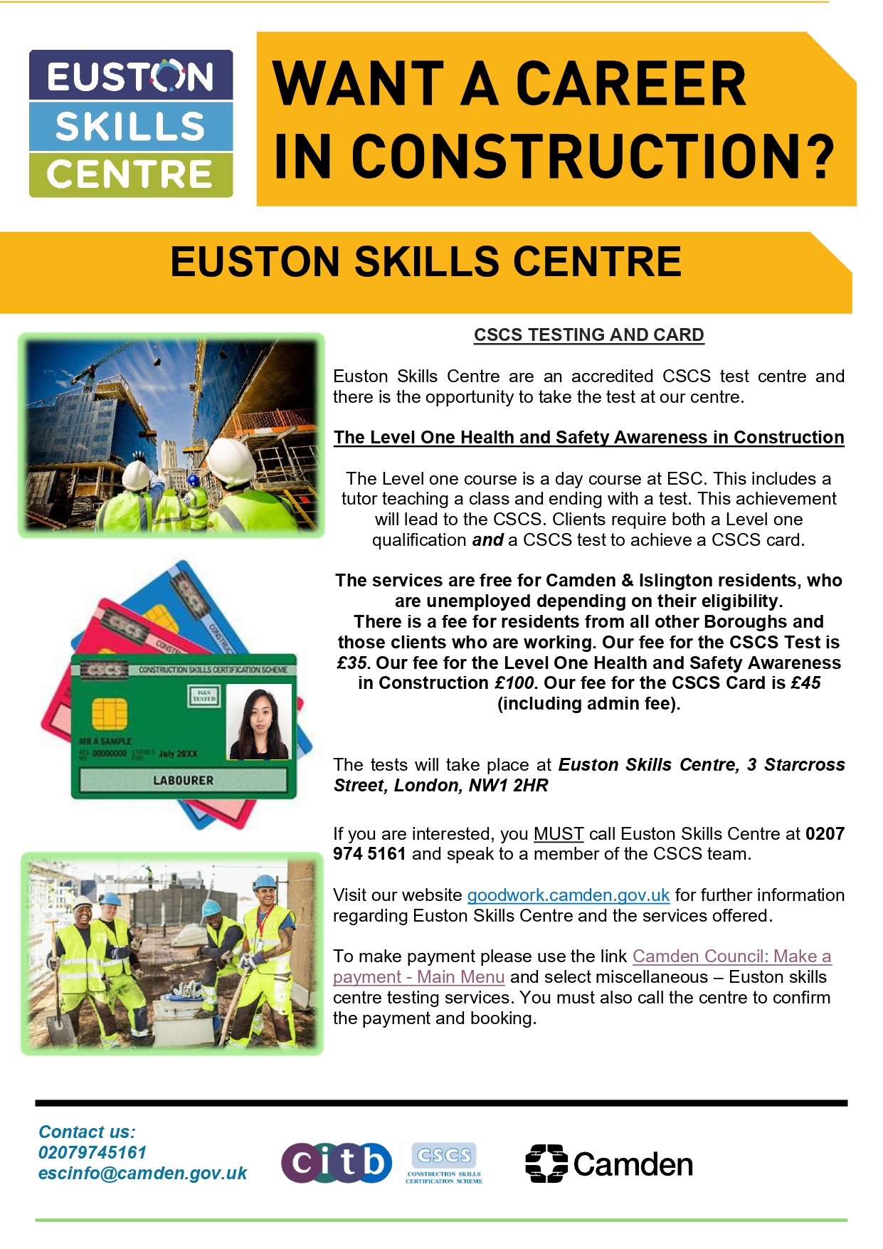CSCS TESTING AND CARD - Euston Skills Centre Image